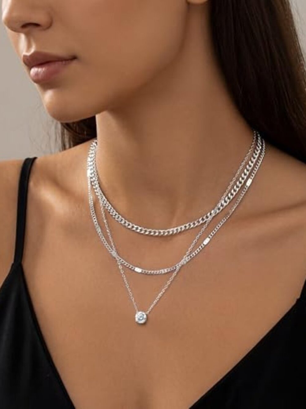 Layered Gold Necklaces for Women, 14K Gold Sterling Silver Plated Dainty Pendant
